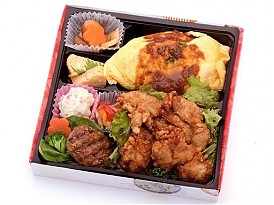 グー特製オムライス&秘伝の唐揚げ&黒毛和牛手ごねハンバーグステーキ弁当